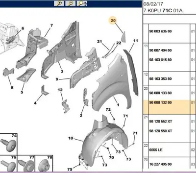 PSA 9808813280 Çamurluk Kenar Kapak 9808813280