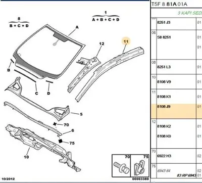 PSA 8108.J9 Sağ Ön Cam Direği 8108J9