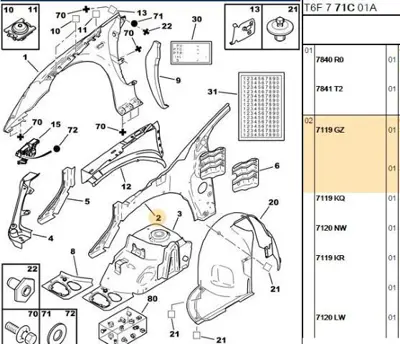 PSA 7119.GZ Sol Ön Podye Sacı  7119.GZ