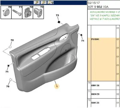 PSA 9341.F0 Sağ Ön Kapi Döşemesi Ft T 9341F0 9341.F0 9341F0 9341F0 