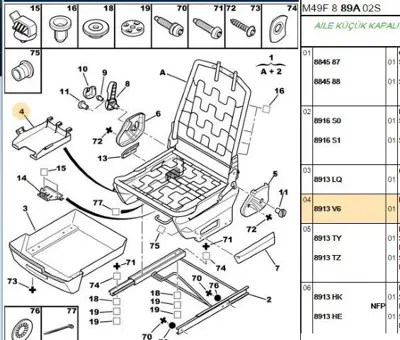 PSA 8913.V6 Koltuk Çekme Kutusu Alt 8913V6 8913.V6 8913V6 8913V6 