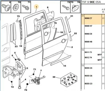 PSA 9006.E7 Sol Arka Kapı 307 Sw  9006.E7