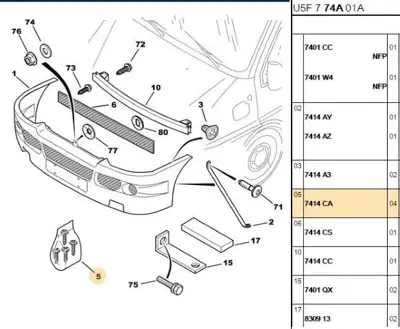 PSA 7414.CA Ön Tampon Klips Tk 2001261 7414CA 95513341