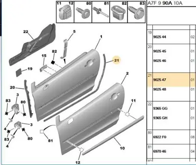 PSA 9025.47 Sol Ön Kapı Alt Lastiği  9025.47
