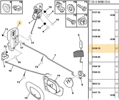 PSA 9138.70 Sağ Arka Kapı Kilidi  9138.70