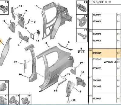 PSA 8529.Q3 Arka Çamurluk İç Ön Sac 8529Q3