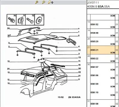 PSA 8304.21 Tavan Sacı İç Parçası  8304.21