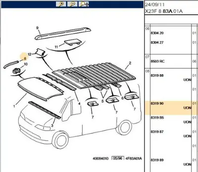 PSA 8319.90 Tavan Ön Yan Parçs0l Yt 831990 344055 204902032 93189797 821619 71793194 542543 230130036 CA2739 38212100
