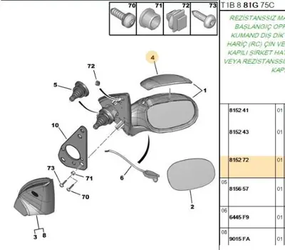 PSA 8152.72 Sağ Ayna Kapağı  8152.72