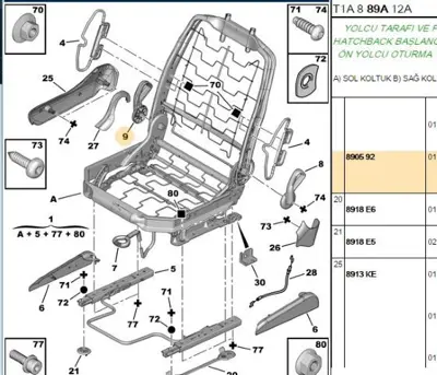 PSA 8905.92 Koltuk Kolu 8905.92