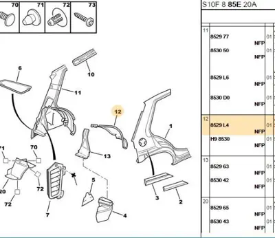 PSA 8529.L4 Arka Çam İç Sacı 8529L4