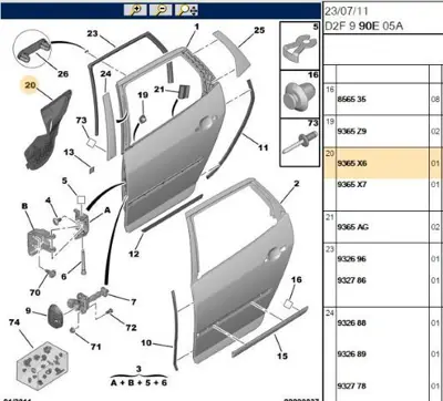 PSA 9365.X6 Sol Arka Kapı İzolatö 407 9365X6