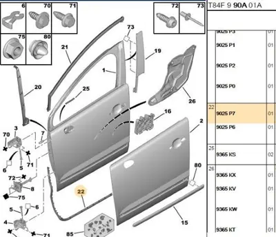 PSA 9025.P7 Sol Ön Kapı Alt Lastik 9025.P7