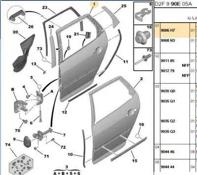 PSA 9006.H7 Sol Arka Kapı 407 Sw  9006.H7