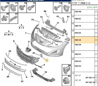 PSA 7422.V5 Ön Havalandırma Izgarası 7422V5