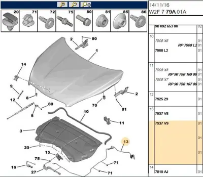 PSA 7937.V9 Kaput Iç Açma Kolu 7937.V9