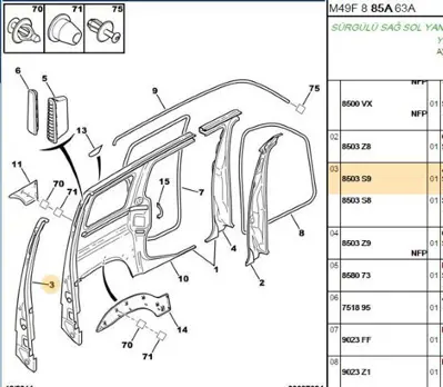 PSA 8503.S9 Yağmur Oluğu Sol 8503S9