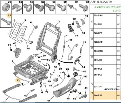 PSA 8845.SF Koltuk Sırtlık Bağ Vidası 8845.SF