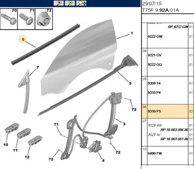PSA 9310.P3 Sağ Kapı Cam İç Fitil 9310P3