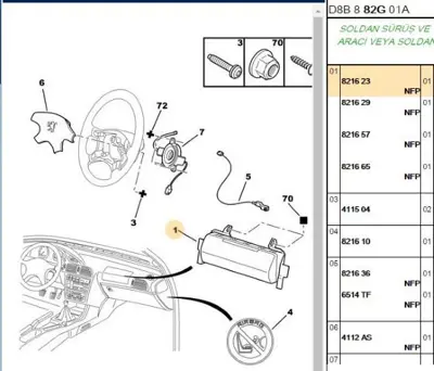 PSA 8216.23 Hava Yastigi 821623 521541 2137119 BC2538L 8170343650 DC83650 4401G0 RX579869A0 ET8535 986473472