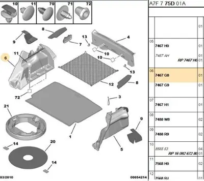 PSA 7467.G8 Sağ Bagaj İç Bakaliti 7467G8