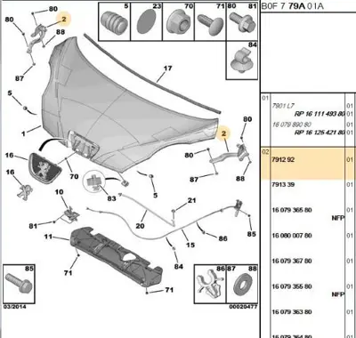 PSA 7912.92 Sol Kaput Menteşesi 791292