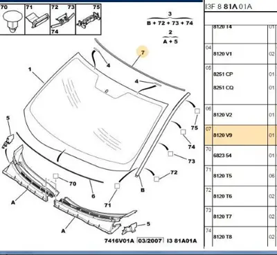 PSA 8120.V9 Ön Cam Üst Fitili 8120V9