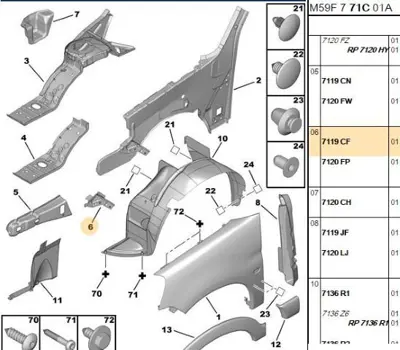 PSA 7119.CF Ön Podye Uç Sacı Sol 7119CF