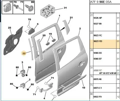 PSA 9023.YD Sol Arka Kapı Üst Yan Las 9023.YD