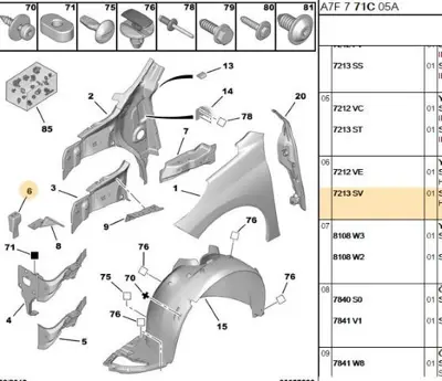 PSA 7213.SV Ön Far Yuva Sacı Üst Parç 7213SV