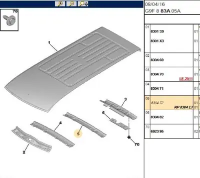 PSA 8304.72 Tavan Saci Arka Travers QBS4216 50419 830472101 830472107 830472001 WW6088 50601445 830472 382352 1301214716