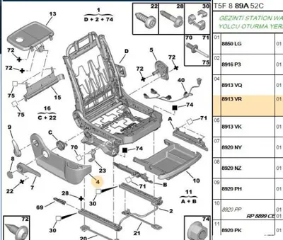 PSA 8913.VR Koltuk Yan Bakaliti  8913.VR