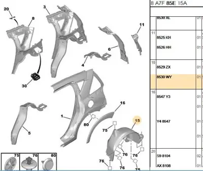 PSA 8530.WY Sağ Arka Çamurluk Davlumbazı 8530.WY