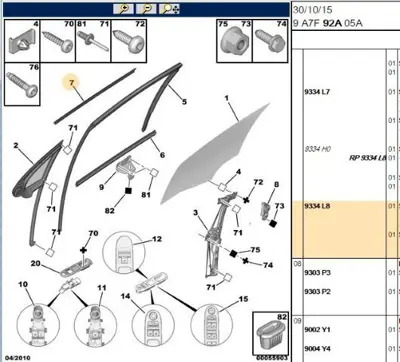PSA 9334.L8 Sağ Ön Cam Dış Fitil 9334.L8