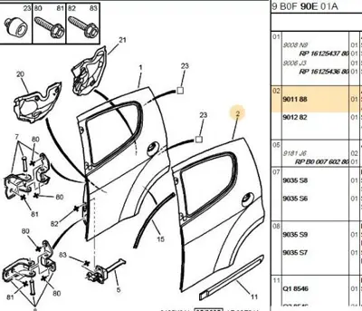PSA 9011.88 Sağ Arka Kapı Sacı  9011.88