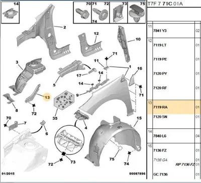 PSA 7119.RA Sol Ön Çamur Baglan Ayak 7119.RA