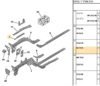 PSA 7213.EK Sağ Şase Takviye Sacı 7213EK