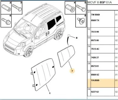 PSA 8569.YA Sağ Arka Kelebek Camı 8569YA