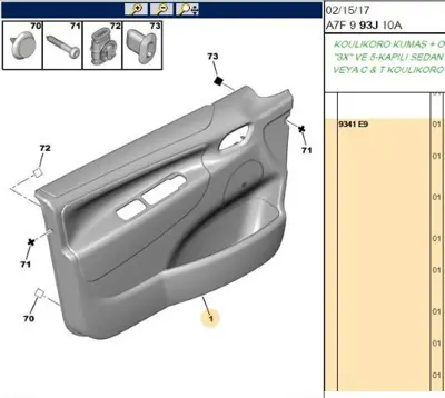 PSA 9341.E9 Sağ Ön Kapı Döşemesi Fx T 9341.E9