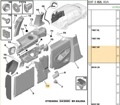 PSA 7467.HP Sol Arka Bagaj İç Kaplama 7467.HP