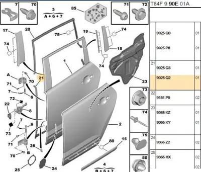 PSA 9025.Q2 Sağ Arka Kapı Alt Lastik 9025.Q2