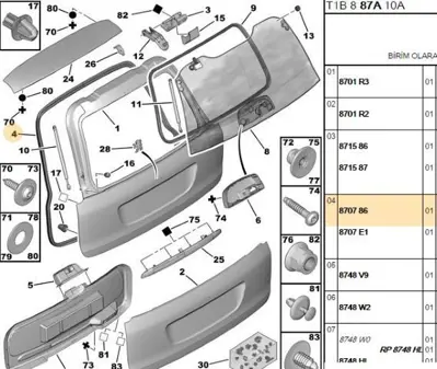 PSA 8707.86 Bagaj Kapak Lastiği 206sw 8707.86