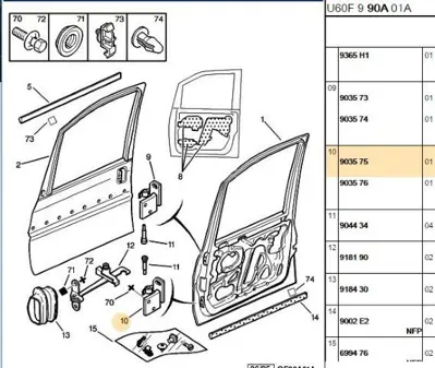 PSA 9035.75 Sol Ön Alt Menteşe  9035.75
