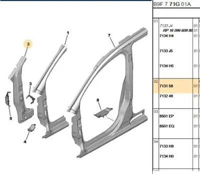 PSA 7131.58 Sol Ön Kapı Direk Sacı  7131.58