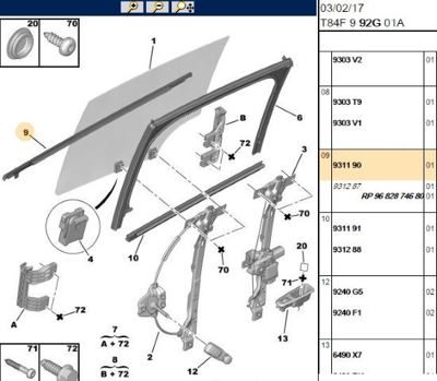 PSA 9311.90 Sol Arka Cam Fitili Dış  931190