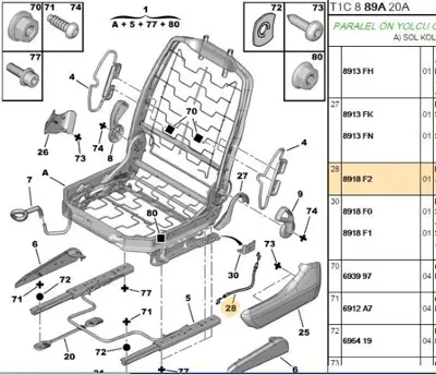 PSA 8918.F2 Koltuk Kolu  8918.F2