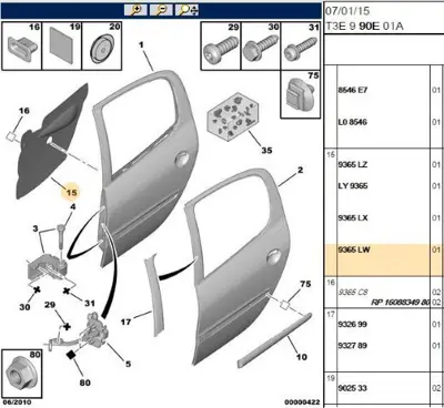 PSA 9365.LW Sağ Arka Kapı İzolatörü 9365LW