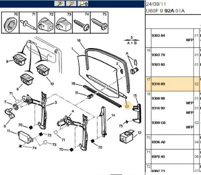 PSA 9310.89 Arka Kapı Camı Dış Contas 9310.89