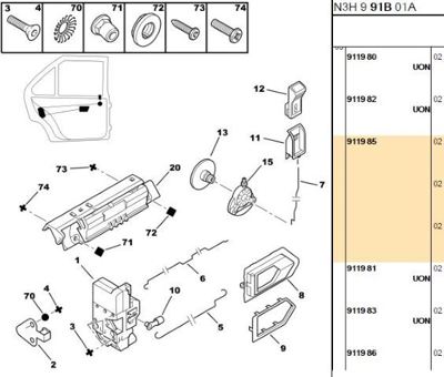 PSA 9119.85 Kapı İç Kolu Çerçevesi  9119.85