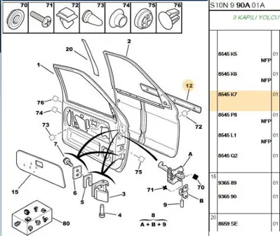 PSA 8545.K7 Sağ Ön Kapı Kuşak  8545.K7